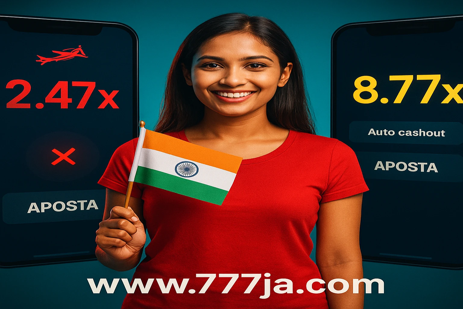 অ্যাভিয়েটর গেম ব্যানার, 777ja-র মোবাইল স্ক্রিনে মাল্টিপ্লায়ার ও গেম ইন্টারফেস দেখা যাচ্ছে