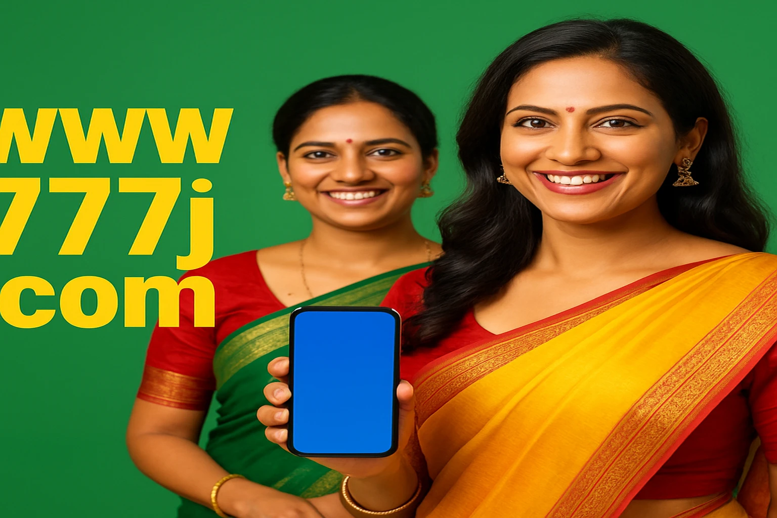 777ja-র মোবাইল অ্যাপ ডাউনলোড প্রচারের জন্য 777ja-র স্মার্টফোন হাতে ঐতিহ্যবাহী পোশাক পরা নারী.
